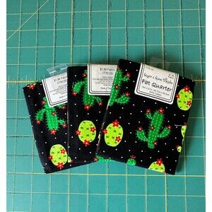 3x Cactus Desert Fat Quarters 18" x 21" each 100% Cotton Quilting Green
